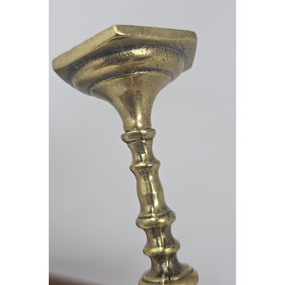 Vtg Pair Brass Candlestick Baluster Form Faceted Screw Hexagonal Base 3.5" - Picture 9 of 12